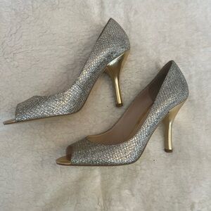 Nine West Glittering Silver/Gold Peep-Toe Heels